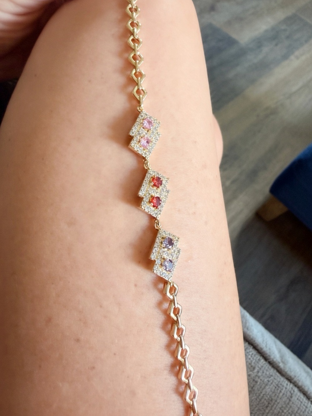 Gold Multi-Stone CZ Link Bracelet - Women Jewelry